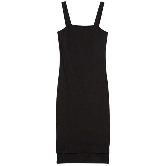 The Drop Womens Black Ribbed Midi Dress With Side Slits - Sleeveless & Square Ne - Picture 3 of 4